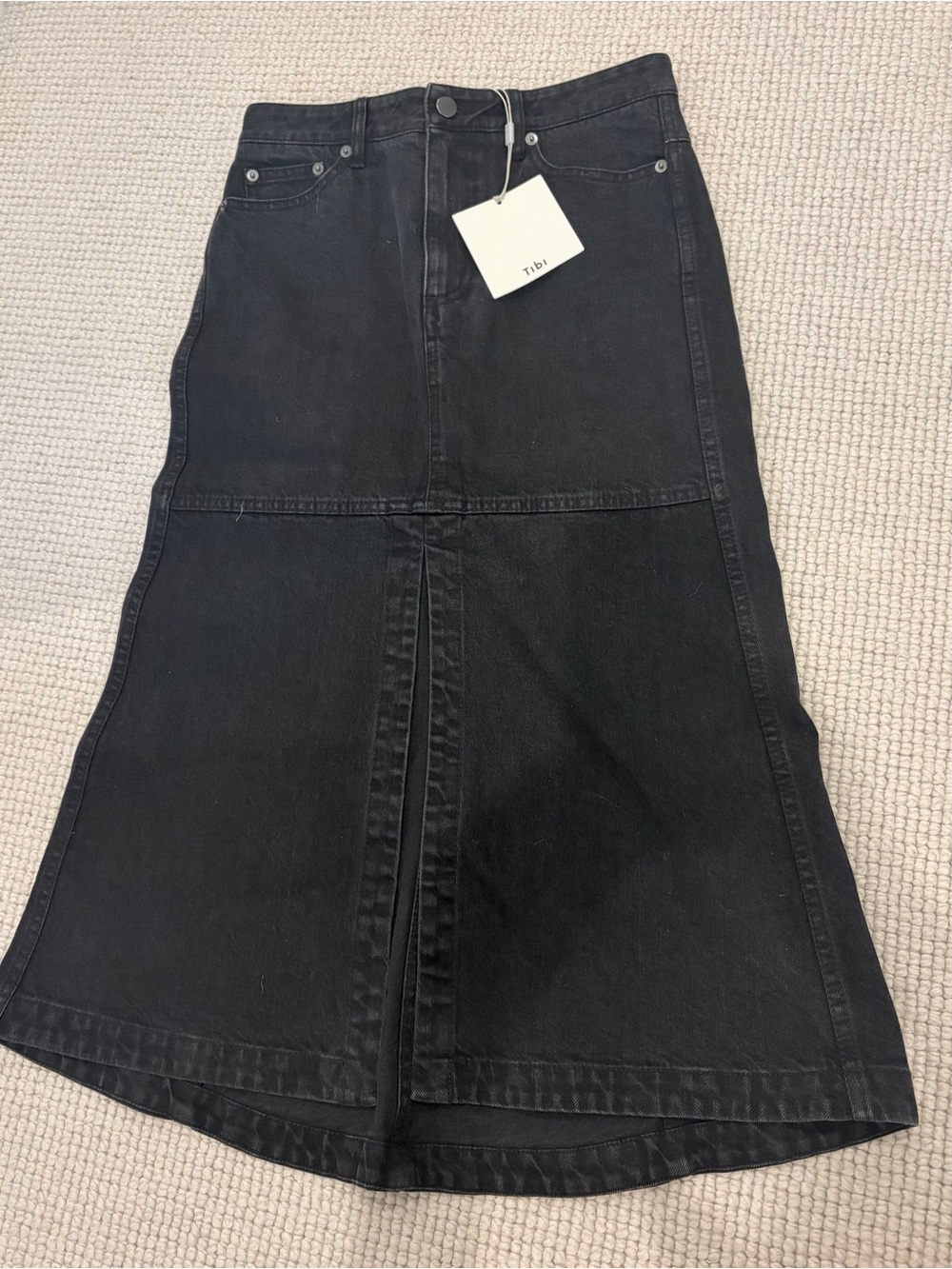 Tibi Black Denim Maxi Skirt with Center Vent